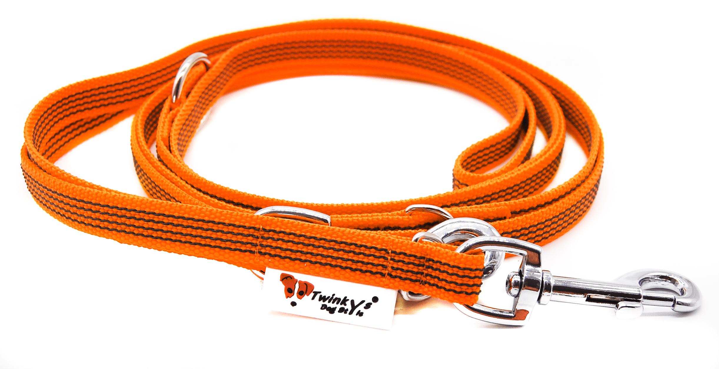 Premium Hundeleine orange gummiert dreifach verstellbar Umhängeleine Breite 15 mm