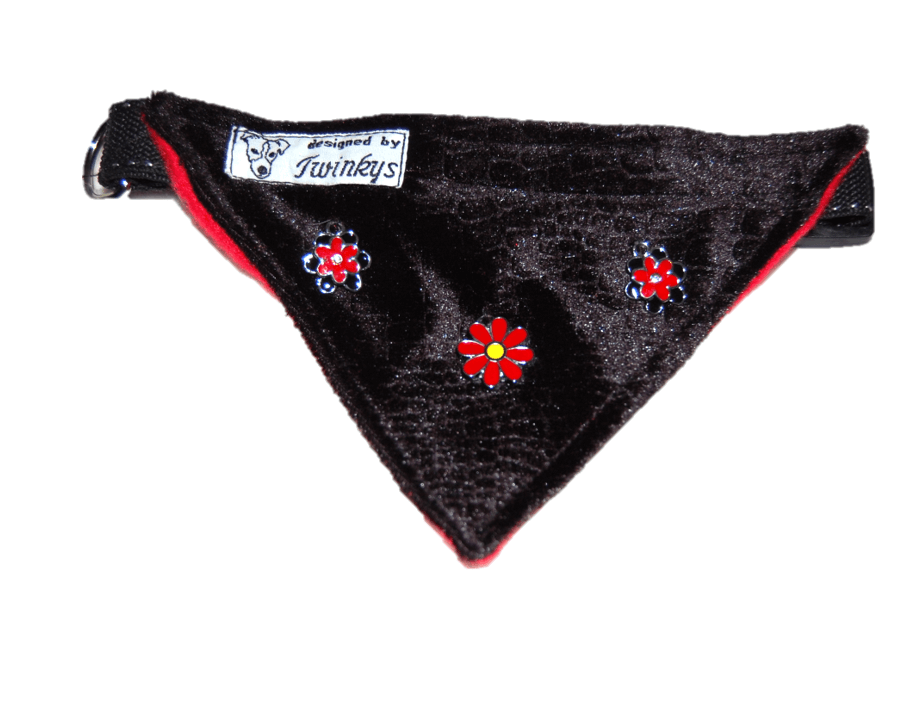 Halstuch M schwarze Samtoptik mit roten Blüten